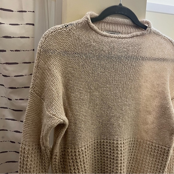 AMERICAN EAGLE sweater waffle knit mockneck cream tan neutral drop shoulder cozy - Picture 10 of 10